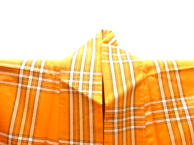  格子織り出し手織り紬着物